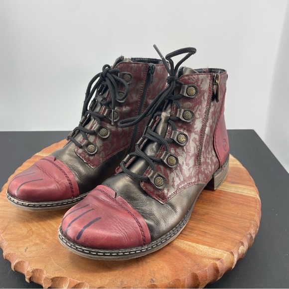 Remonte Rieker Chandra 91 Combat Boots Vino Maroon/Antik Bronze red 39 US 8 - Picture 4 of 7